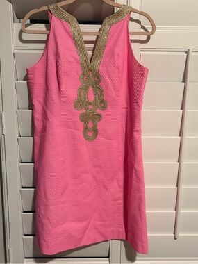 Lilly Pulitzer Pink Shift Dress with Gold Embellishment